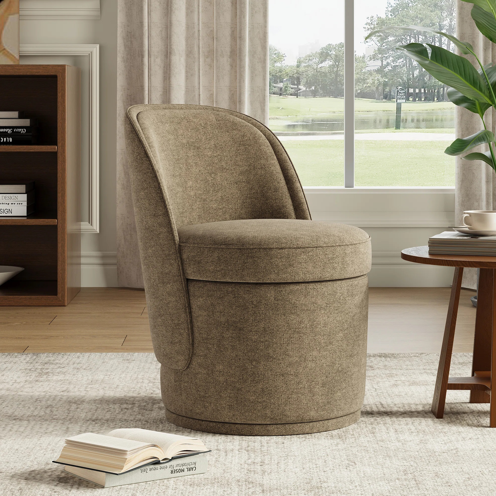 Small Barrel Swivel Accent Chair with Storage,No Assembly | Wayfair North America