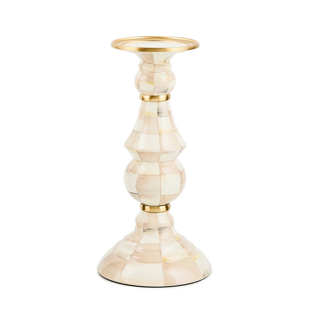 Mocha Check Large Pillar Candlestick | MacKenzie-Childs