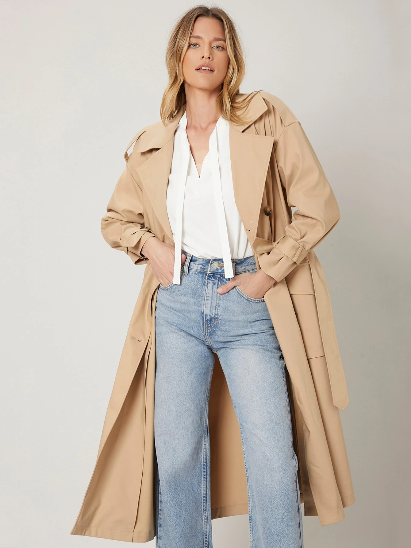 MOTF PREMIUM COTTON RELAXED FIT BELTED TRENCH COAT | SHEIN