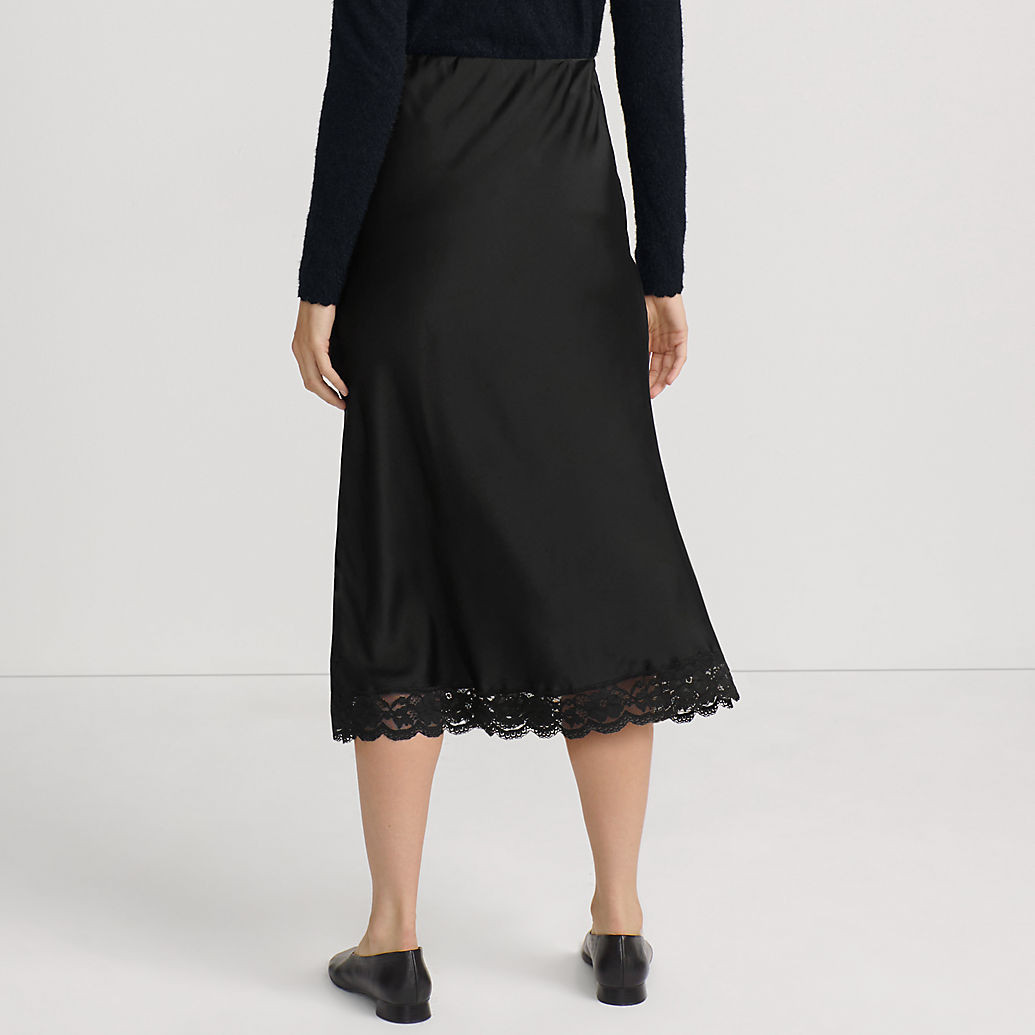 Women's Satin Lace Trim Midi Skirt | Lands' End (US)