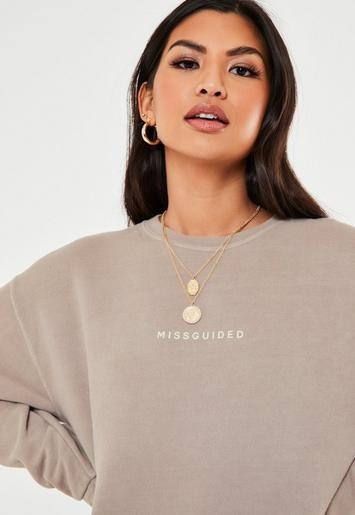 Sand Missguided Slogan Washed Sweatshirt | Missguided (US & CA)