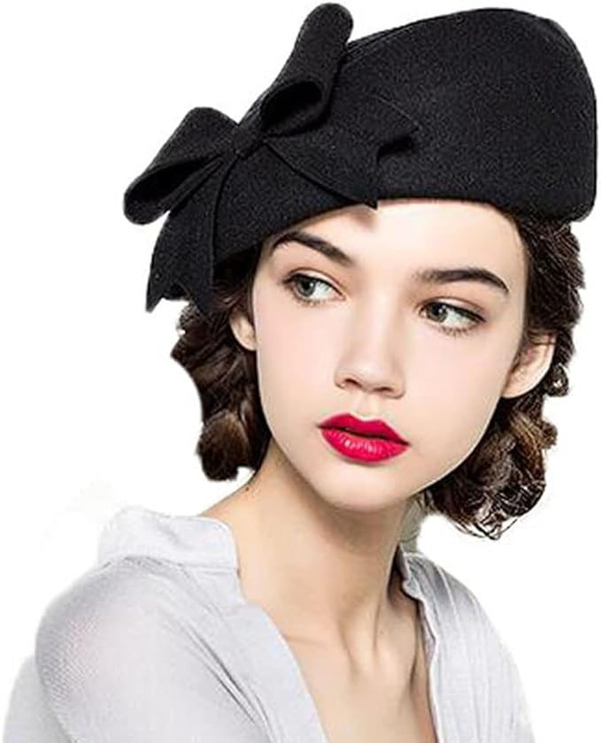 Vintage Bowknot Wool Felt French Beret with Veil Fascinator Pillbox Hats Cocktail Party Wedding C... | Amazon (US)
