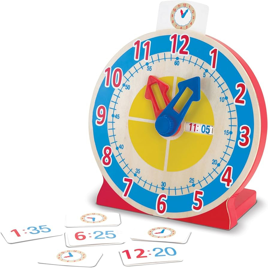 Melissa & Doug Turn & Tell Wooden Clock - Educational Toy With 12+ Reversible Time Cards , Red | Amazon (US)