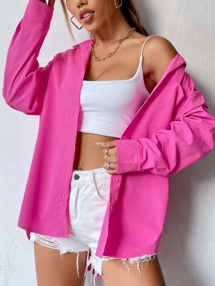 SHEIN EZwear Curved Hem Drop Shoulder Blouse | SHEIN