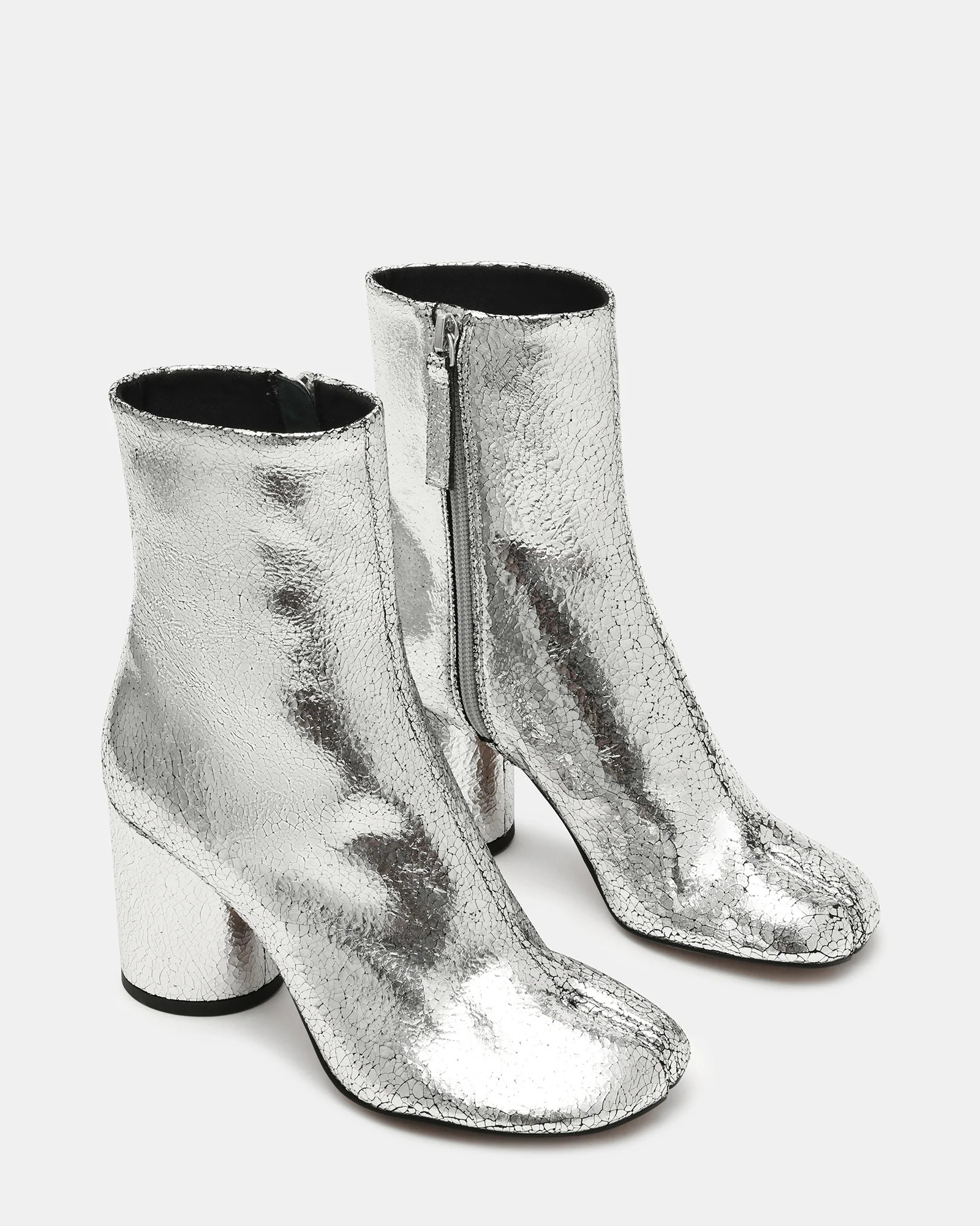CARO Silver Crinkle Tabi Split-Toe Block Heel Women's Ankle Boot | Steve Madden (US)
