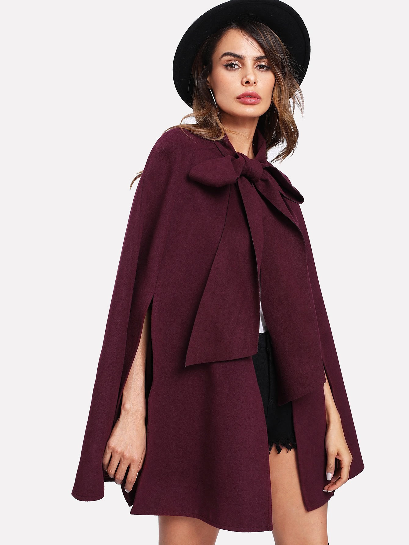 Slit Back Tied Front Cape Coat | SHEIN