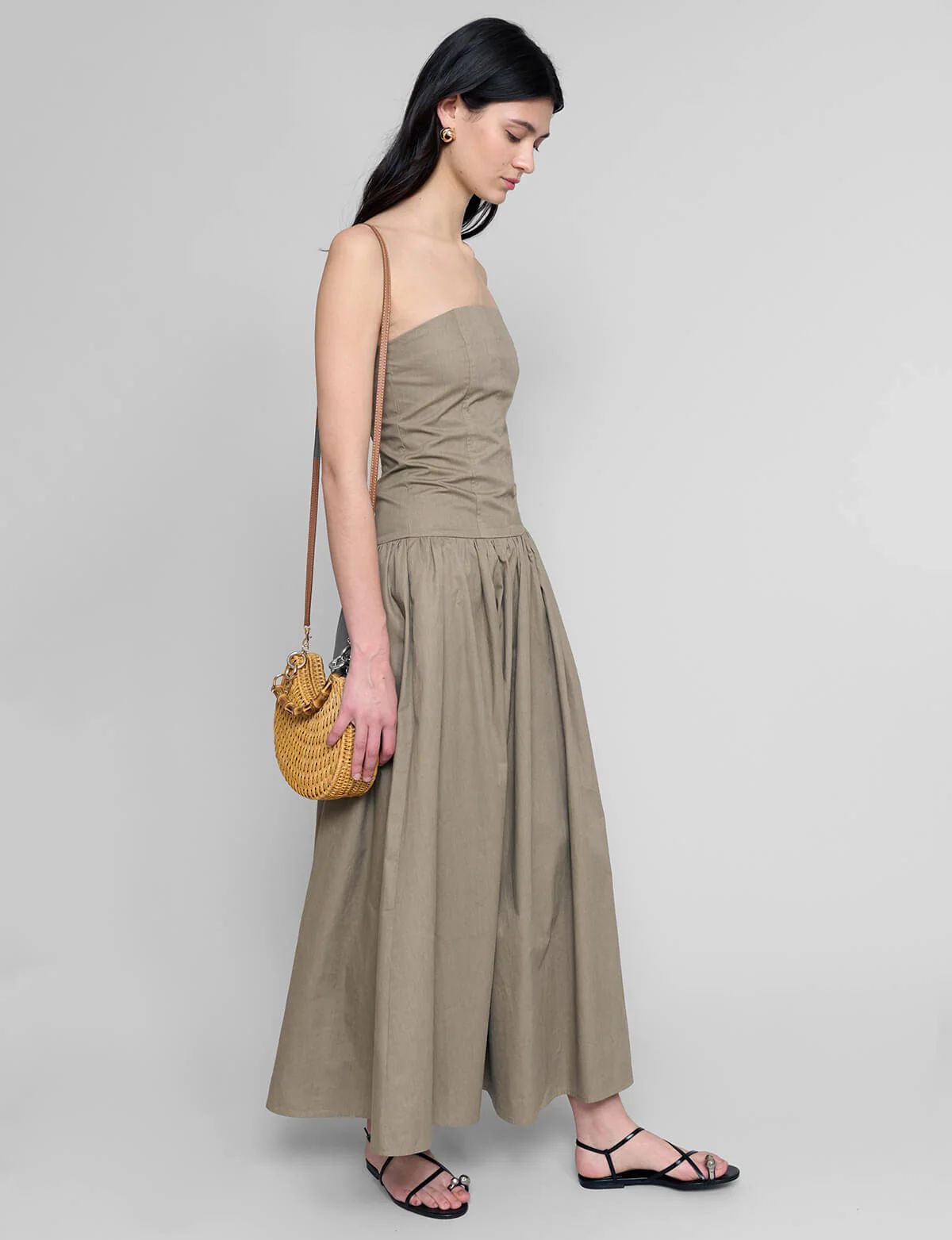 Khaki Strapless Dress- Bestseller | Pixie Market