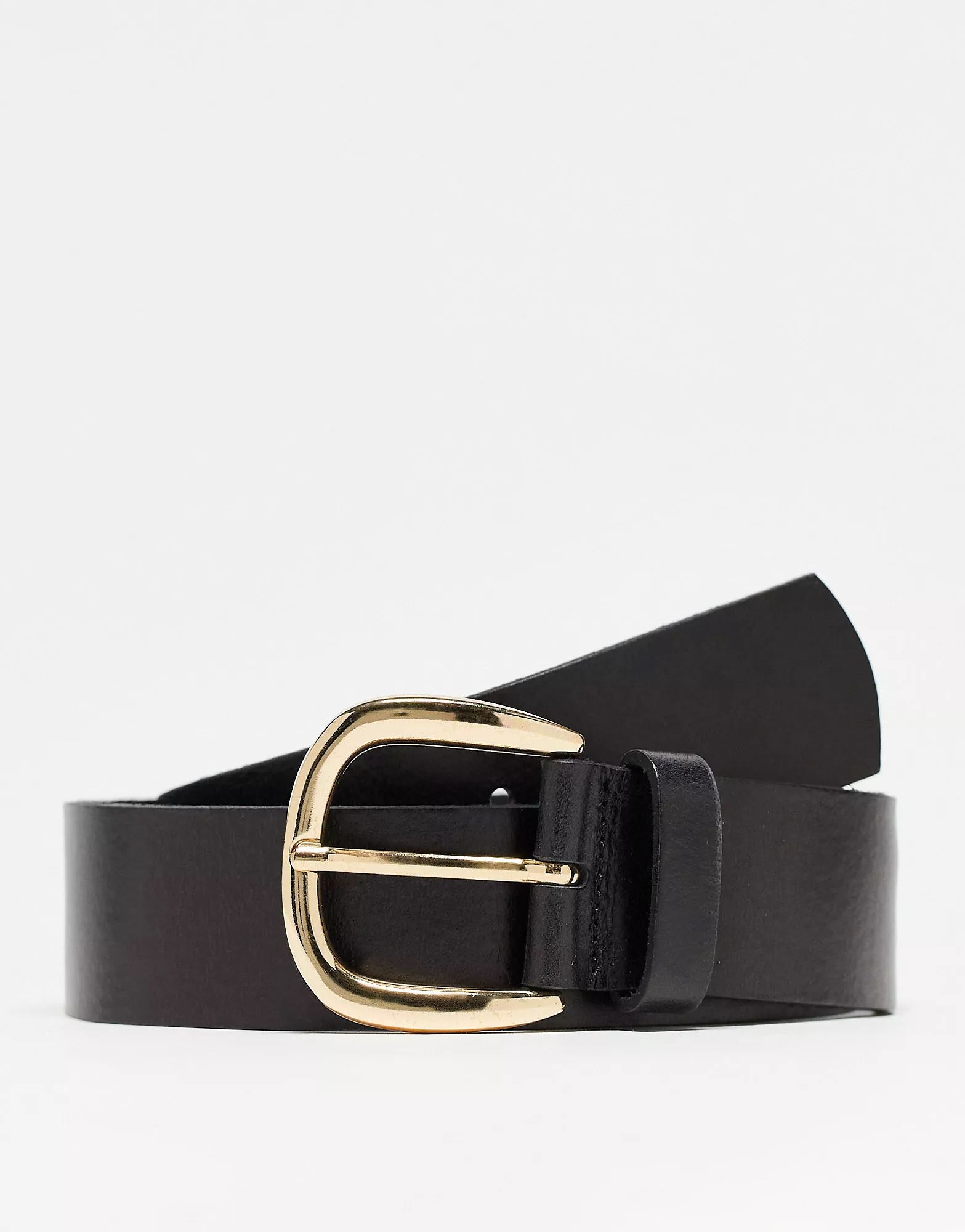 ASOS DESIGN leather waist and hip belt with half moon gold buckle  | ASOS | ASOS (Global)