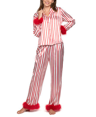 Women's 2-Piece Marabou Stripe Top and Pants Pajama Set | Macy's