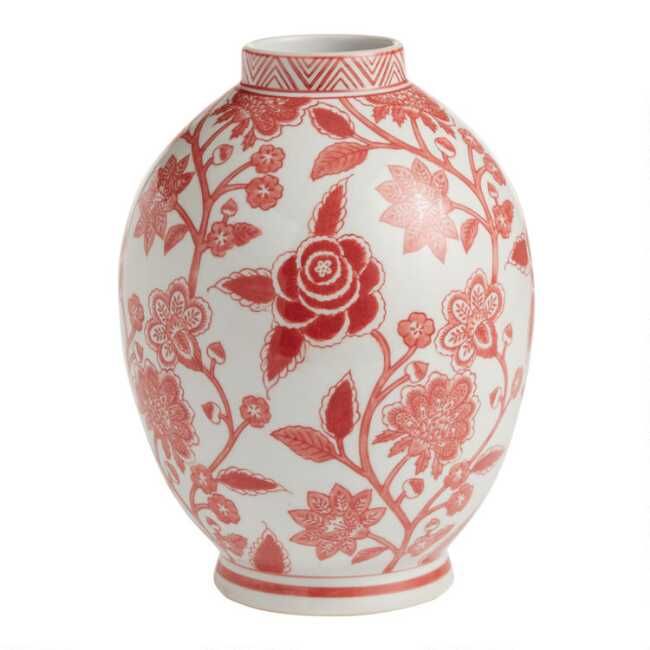 CRAFT Coral Hand Painted Floral Porcelain Vase | World Market