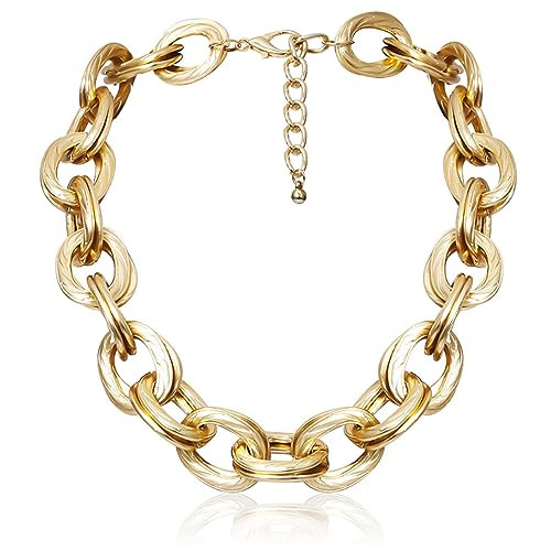 ACEDRE Chunky Choker Necklace Gold Cuban Link Chain Double O Link Necklaces Punk Hip-hop Jewelry for Women and Girls | Amazon (US)