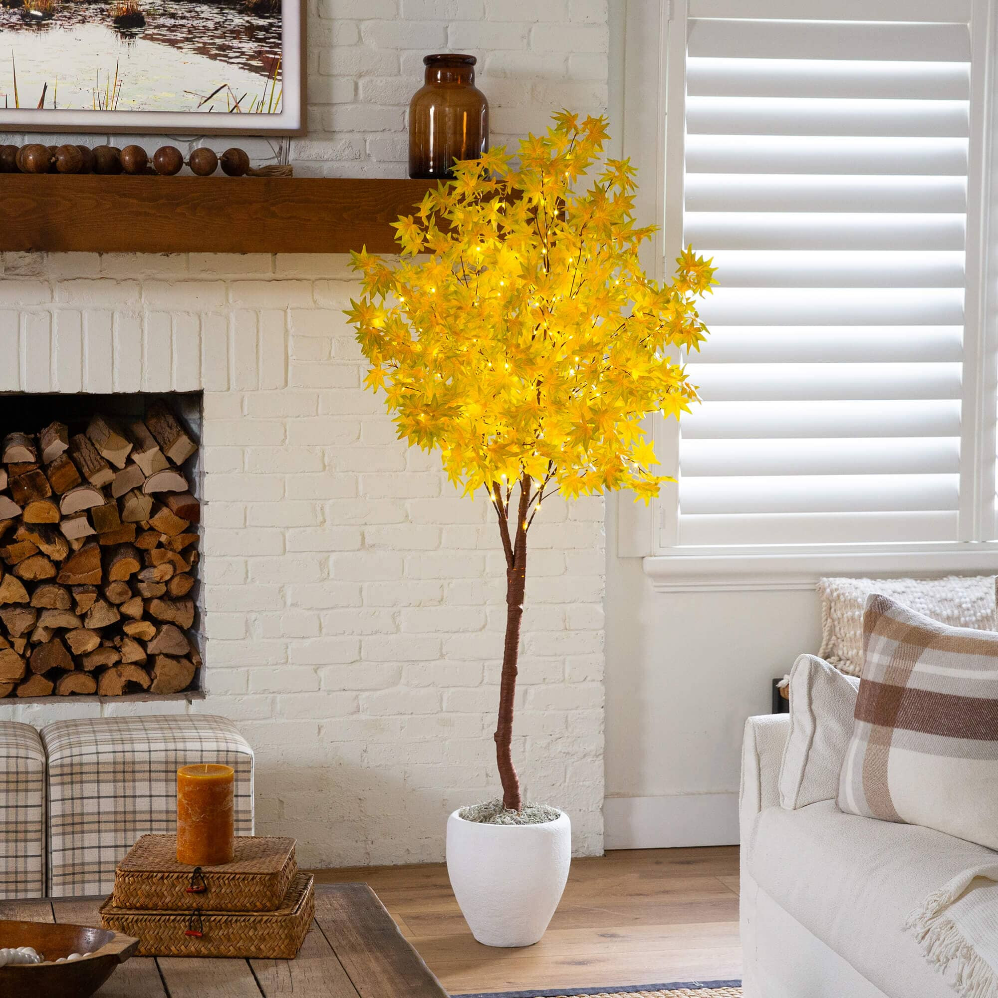 6' Pre-Lit Yellow Autumn Maple Artifical Fall Tree with 350 Warm White | Nearly Natural