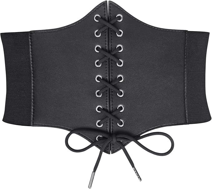 WHIPPY Women's Lace-up Corset Elastic Waist Belt, Tied Waspie Wide Belt for Women Halloween Costu... | Amazon (US)