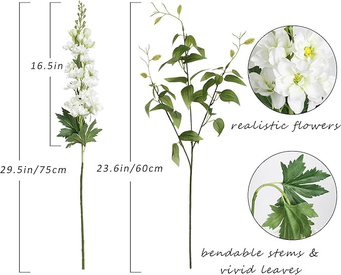 8PCS White Artificial Delphinium Flowers with Clematis Greenery Long Stem Flowers 29.5" Larkspur ... | Amazon (US)