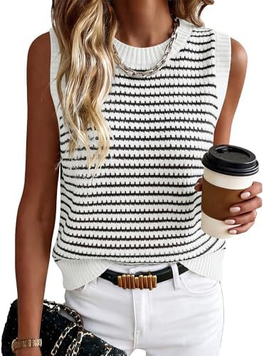 ANRABESS Womens Sweater Vest Top Striped Sleeveless Lightweight Knit Tank Tops 2026 Summer Spring... | Amazon (US)