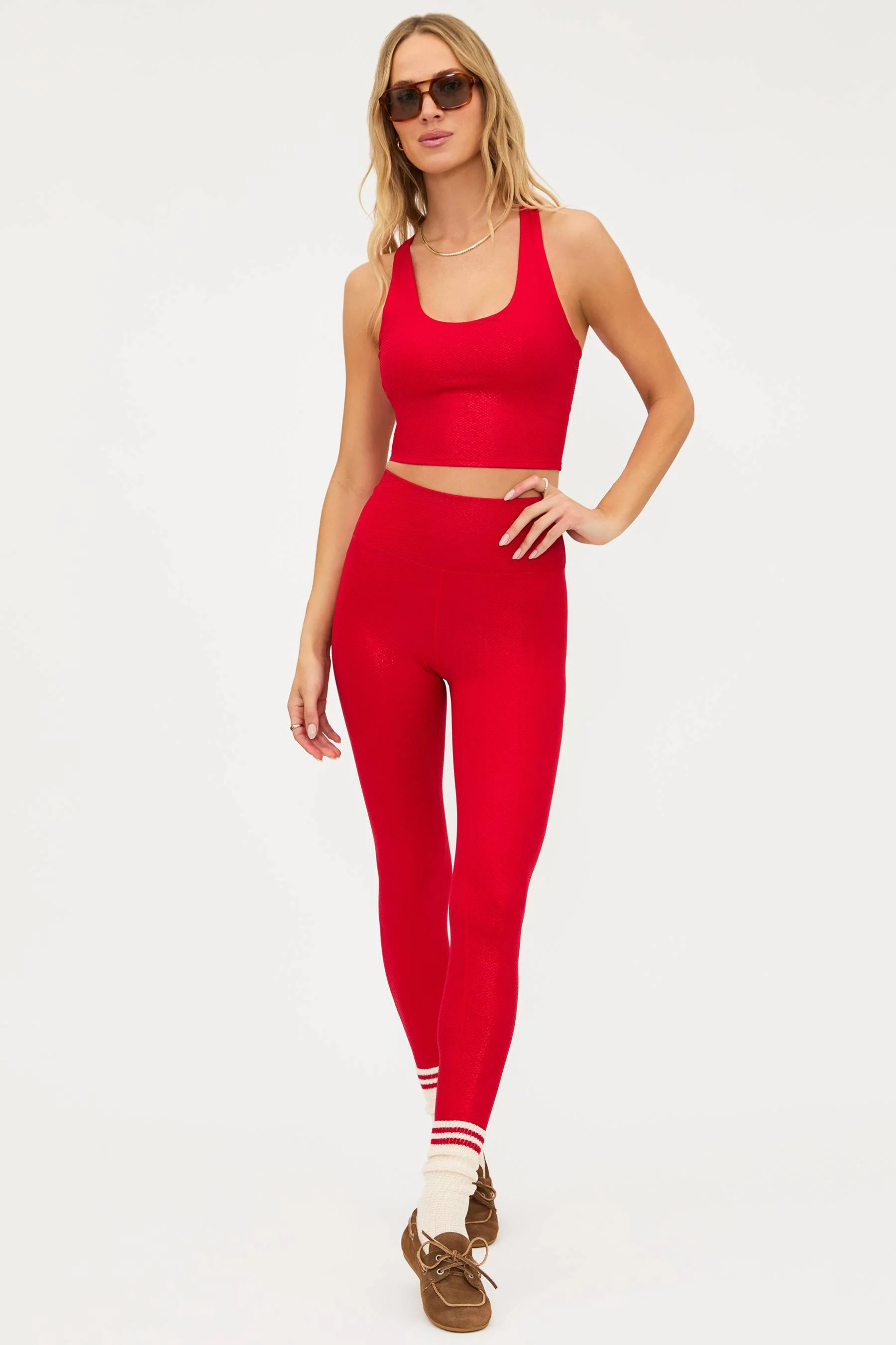 Piper Legging Red Shine Waffle | Sparkly Red Active Legging | Beach Riot | Beach Riot