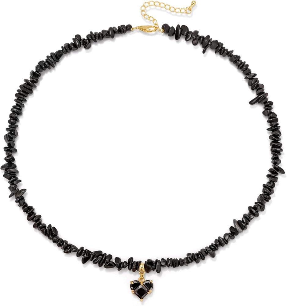 GolbalJew Healing Crystal Beaded Necklace Stone Chips Beads Heart Pendant Choker Necklaces for Wo... | Amazon (US)