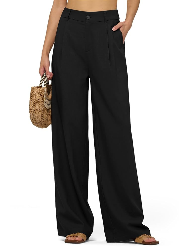 Women's Linen Pants Wide Leg Dressy Casual Beach Linen Pants Summer with Pockets 29" 31" | Amazon (US)