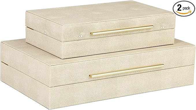 HofferRuffer Faux Leather Decorative Boxes Set of 2, Large Nesting Keepsake Box Accessory Organiz... | Amazon (US)