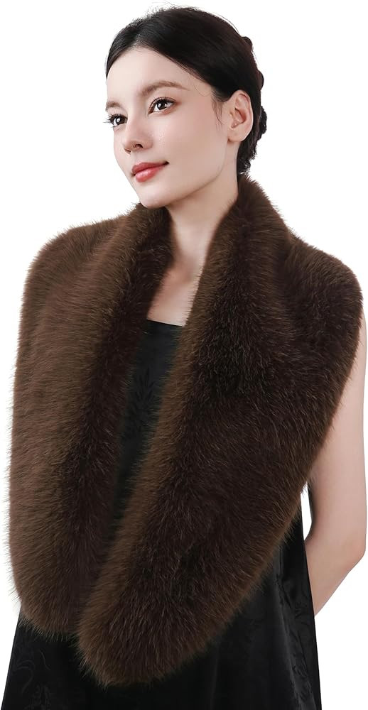 Dikoaina Women's Faux Fur Collar Scarf Wrap – Winter Warm Shawl Cape Elegant Neck Warmer for La... | Amazon (US)
