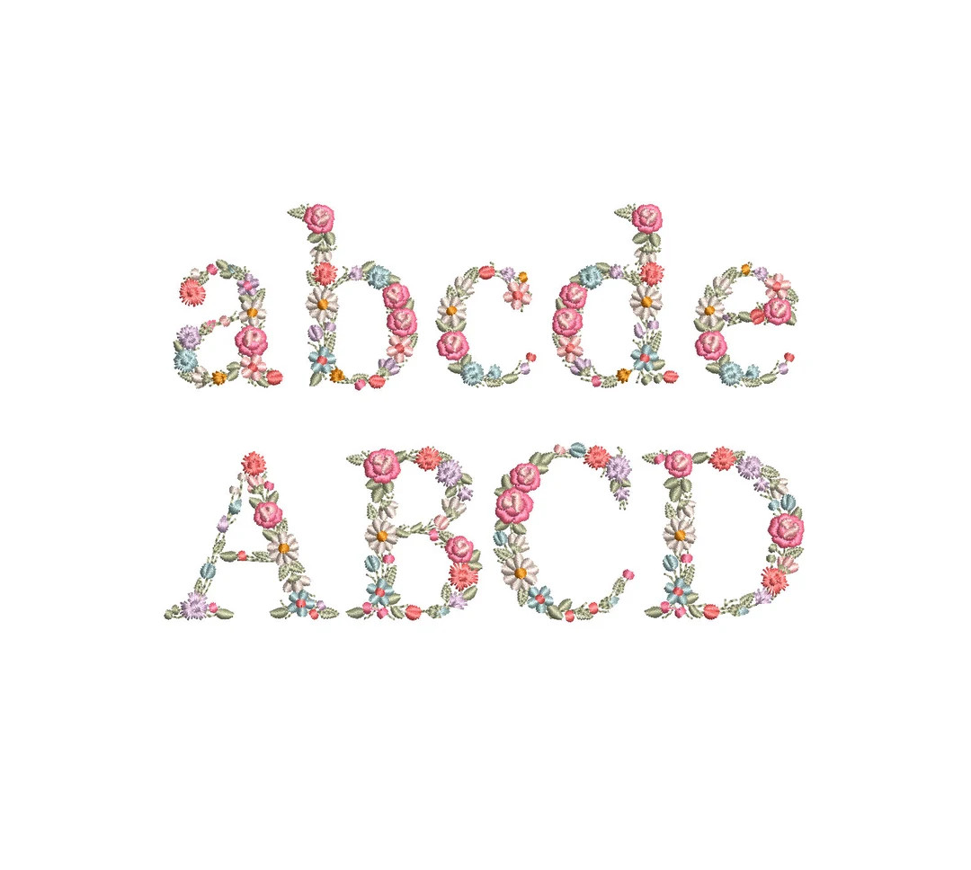 Floral Alphabet Machine Embroidery Design Small Letters With Flowers 1.68 in / 43 Mm Tall UPPERCA... | Etsy (US)