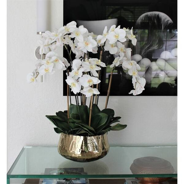 Phalaenopsis Orchids Floral Arrangement in Gold Planter - Overstock - 32223930 | Bed Bath & Beyond