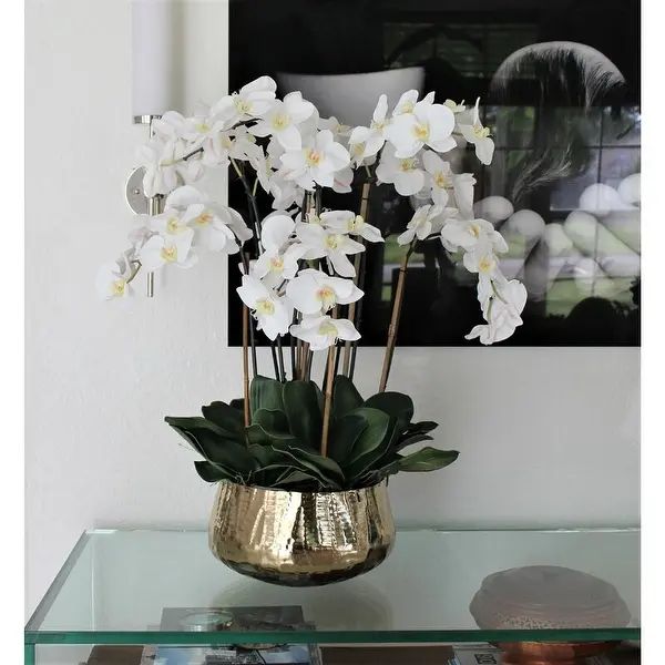 Phalaenopsis Orchids Floral Arrangement in Gold Planter | Bed Bath & Beyond