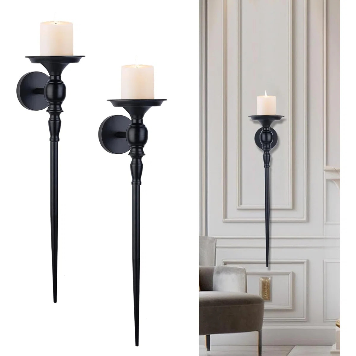 Set Of 2 Black Metal Wall Sconce Candle Holders | Wayfair North America