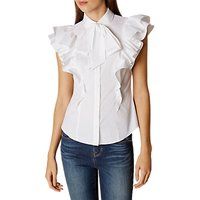 Karen Millen Super Frill Cotton Shirt, White | John Lewis UK