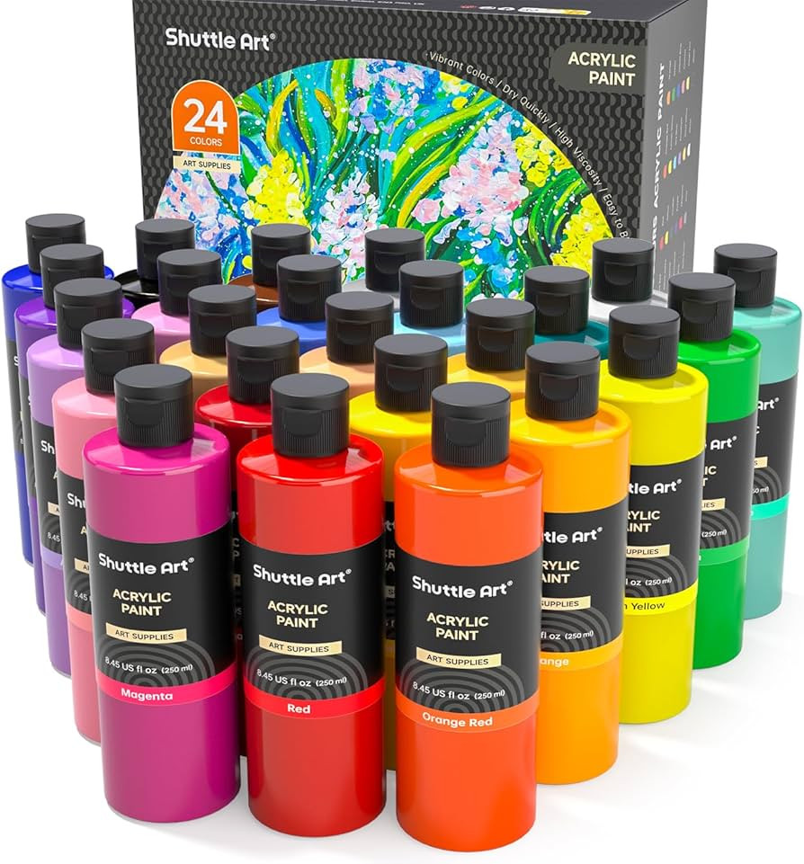 Shuttle Art Acrylic Paint, 24 Colors Acrylic Paint Bottle Set, 250ml/8.45oz Each, Rich Pigments, ... | Amazon (US)