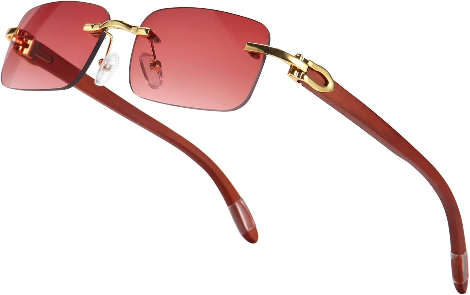 Dollger Rimless Rectangle Sunglasses for Men Women Hip-hop Wood Small Square Sunglasses Frameless... | Amazon (US)