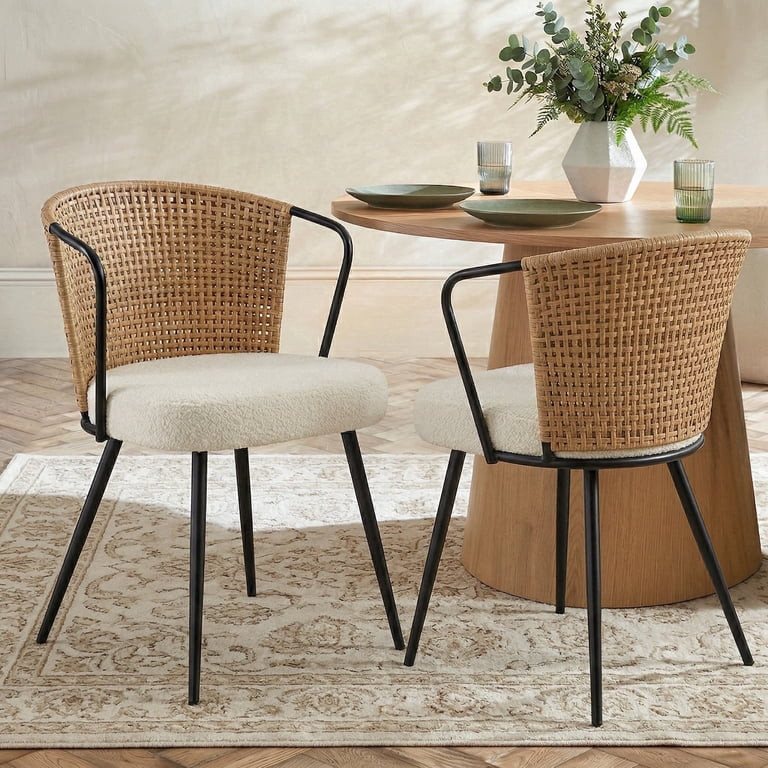 Sailvan Modern Dining Chairs Set of 2,Upholstered Rattan Chairs,Fabric Padded Side Chairs with  R... | Walmart (US)