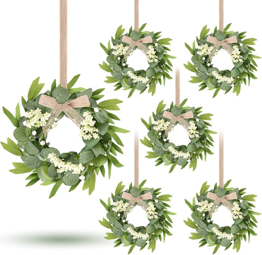 6 Pcs Green Artificial Eucalyptus Swag Wreaths Spring Summer Wreath with White Berries Mini Green... | Amazon (US)