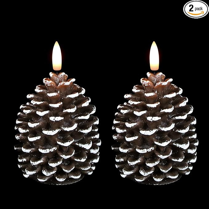 Wondise Flameless Candles with Timer, Battery Operated Flickering 3D Wick Real Wax Pine Cone Cand... | Amazon (US)