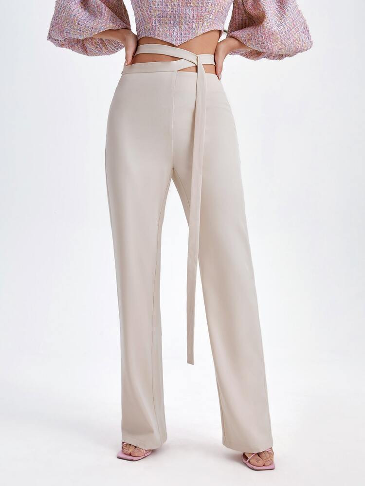 SHEIN X MELIKE FIRAT Tie Front Solid Pants | SHEIN