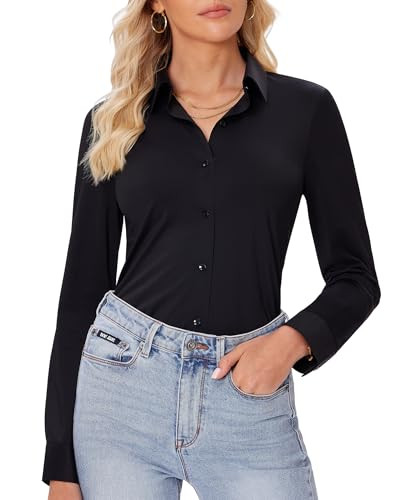 siliteelon Button Down Shirts for Women Slim fit Long Sleeve Stretch Dress Shirts Work Shirt Wrin... | Amazon (US)