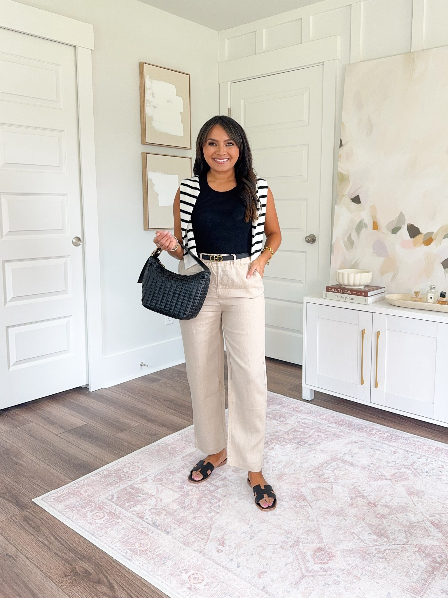 Europe & Summer Capsule Wardrobe
Black stripe cashmere sweater size xs TTS
Black cashmere tank size xs TTS
Tan Driftwood linen pants size xs TTS
Black and brown reversible belt size xs TTS
Black sandals size 5.5 TTS




#LTKTravel #LTKPetite #LTKStyleTip