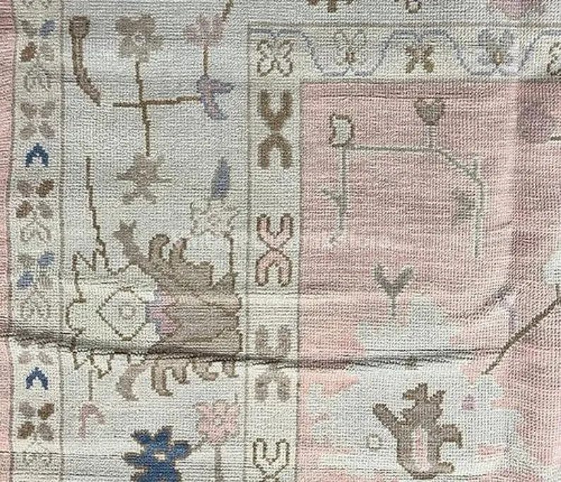 Blush Pink and Muted Blue Hand-knotted Oushak Rug 8x10 Floral Muted Area Rug Distressed Vintage L... | Etsy (Global)