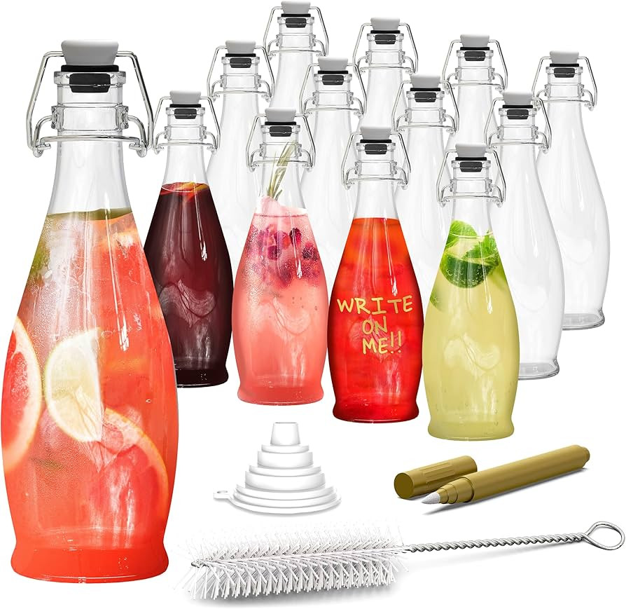 Nevlers 12 Pack 17 oz Glass Bottle Set with Airtight Swing Top Stoppers | Home Brewing Bottles fo... | Amazon (US)