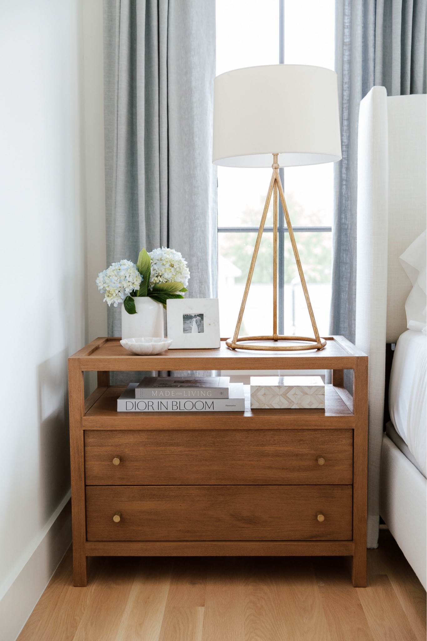 Get the look - our bedroom nightstands! Ours are from crate and barrel and we love the double drawers (one is a charging drawer for devices!). Linking our nightstands along with some similar favorites for all budgets from Walmart, Wayfair, Scout and Nimble and Ballard design! Bedroom design, bedroom furniture 