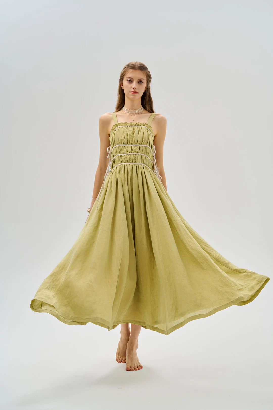Fairycore linen dress in Lime green, midi dress, fantasy dress, cocktail dress, apron dress, part... | Etsy (US)