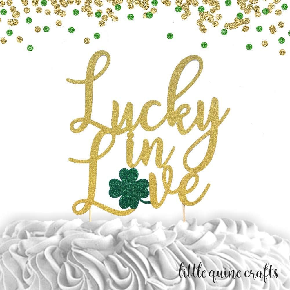 1 pc Lucky in Love Shamrock Clover St Patrick Theme Green Gold Glitter Cake Topper for Bacheloret... | Amazon (US)