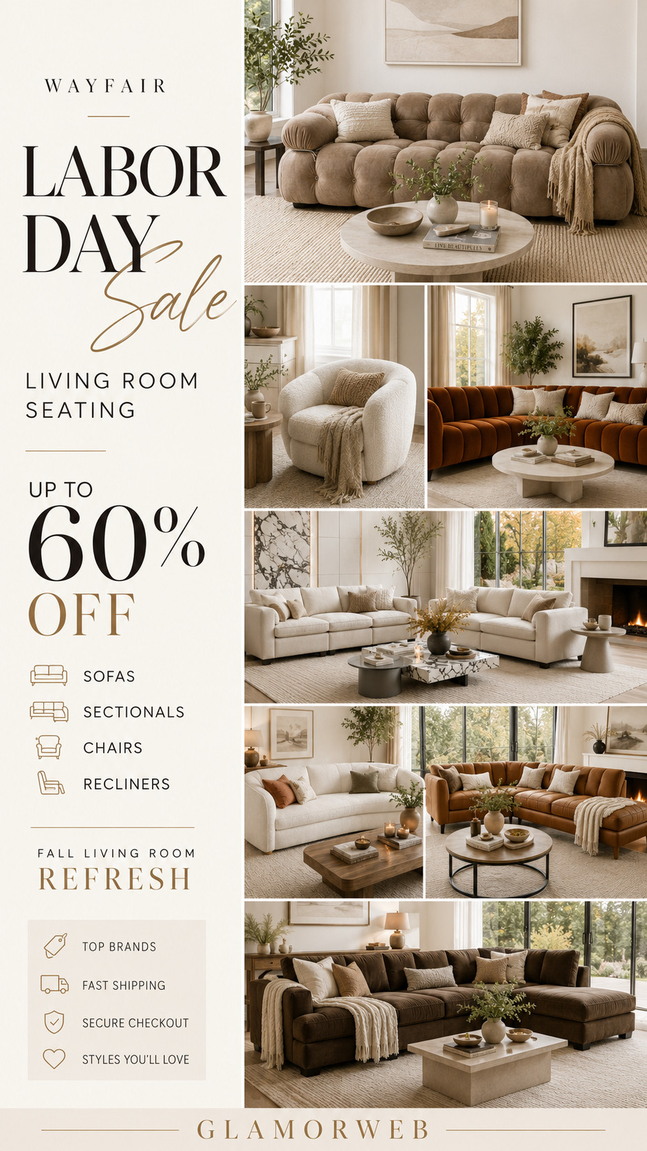 Fall nesting season is officially here and Wayfair understood the assignment 🍂🤎 Their Labor Day Sale has living room seating up to 60% off, from comfy couches and oversized sectionals to cute accent chairs and cozy recliners. Such a good excuse to finally give the living room a fresh new look for fall!

#Wayfair #LaborDaySale #FallNesting #FallLivingRoomIdeas #LivingRoomMakeover #SofaDeals #SectionalFinds #AccentChairs #Recliners #FurnitureFinds #FallHomeDecor #HomeRefresh #WayfairHome #LTKHomeInspo 

 #LTKSeasonal #LTKHome #LTKSaleAlert