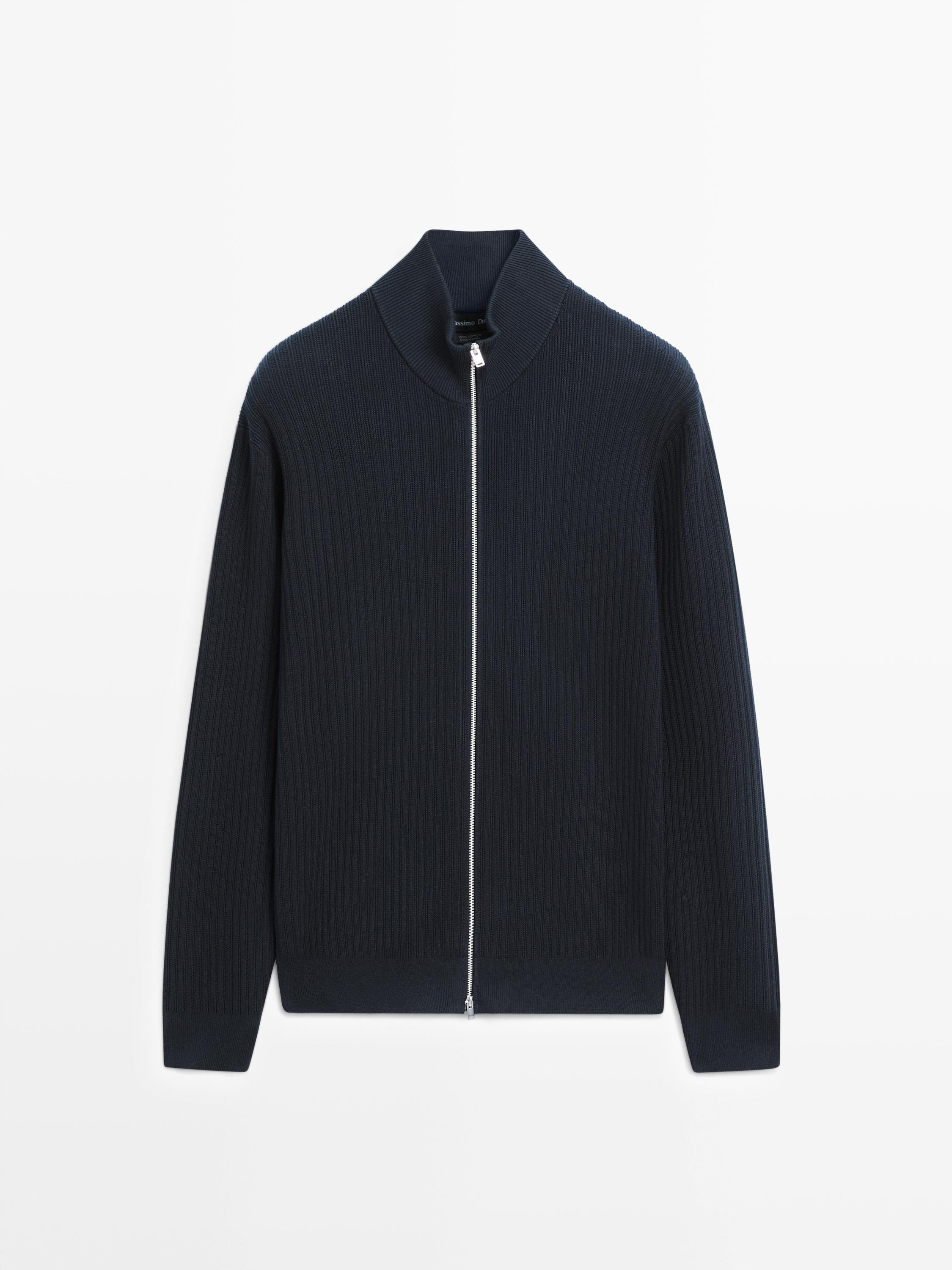 Cotton zip-up knit cardigan | Massimo Dutti US