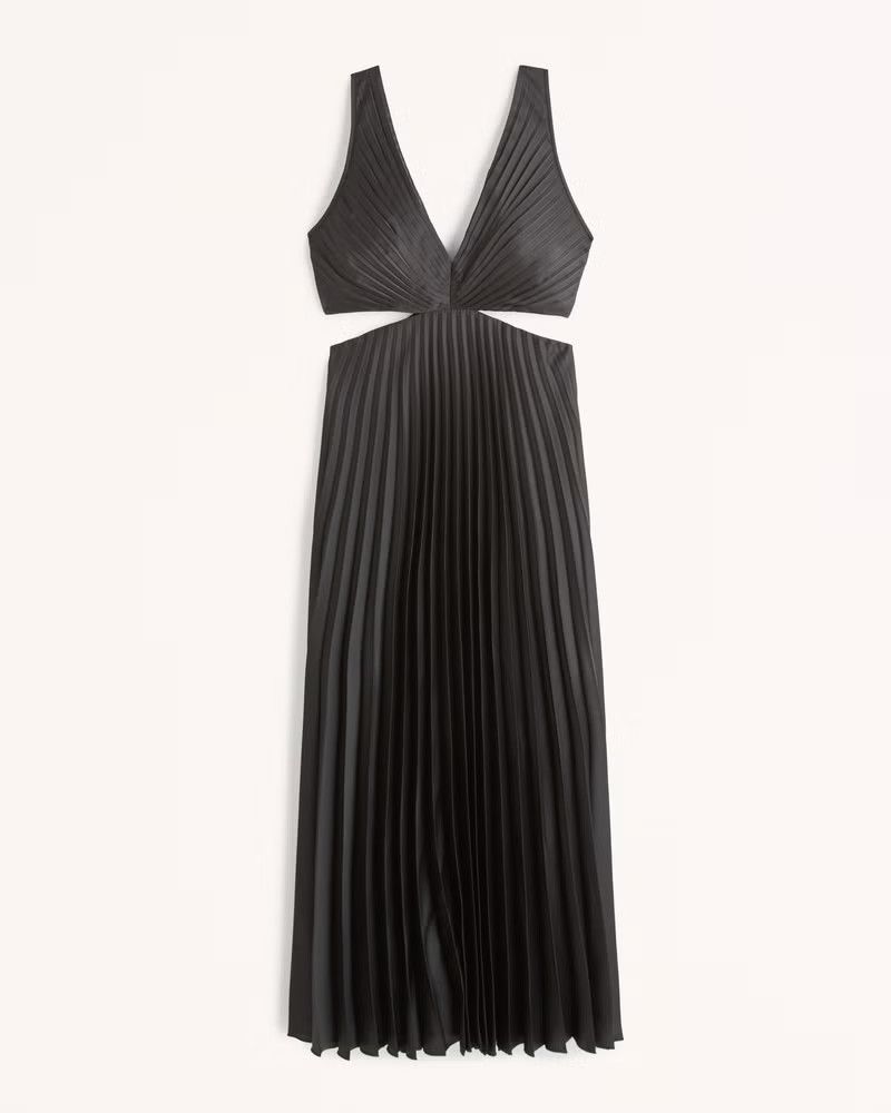 Satin Pleated Cutout Maxi Dress | Abercrombie & Fitch (US)