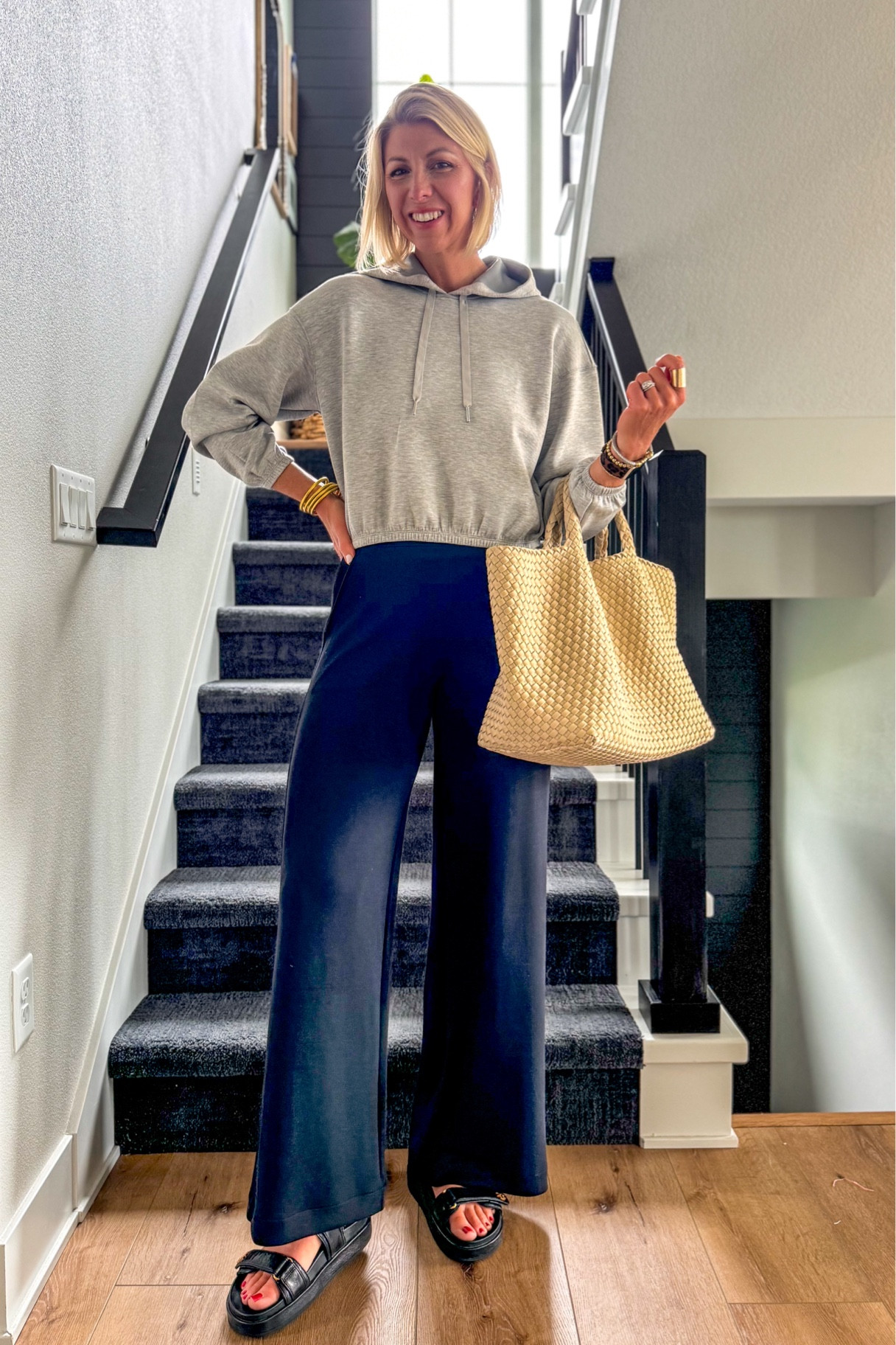 Cozy weekend or travel day look with these amazingly comfortable and chic wide leg trouser pants! I’m wearing my true ass size small tall (I’m 5’10” for height reference) 

Use my code: SARAHKELLYXSPANX 
For 10% off 

#LTKTravel #LTKBacktoSchool #LTKOver40