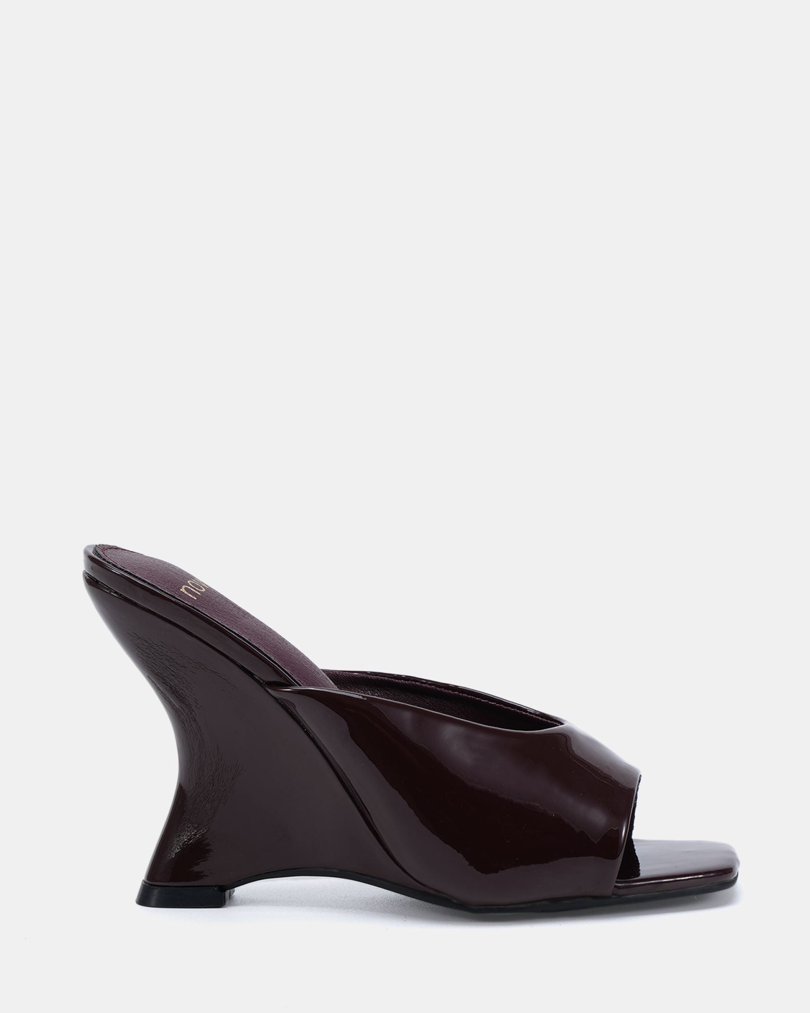 ZAYLEY ESPRESSO PATENT Open Toe Heels | Novo Shoes