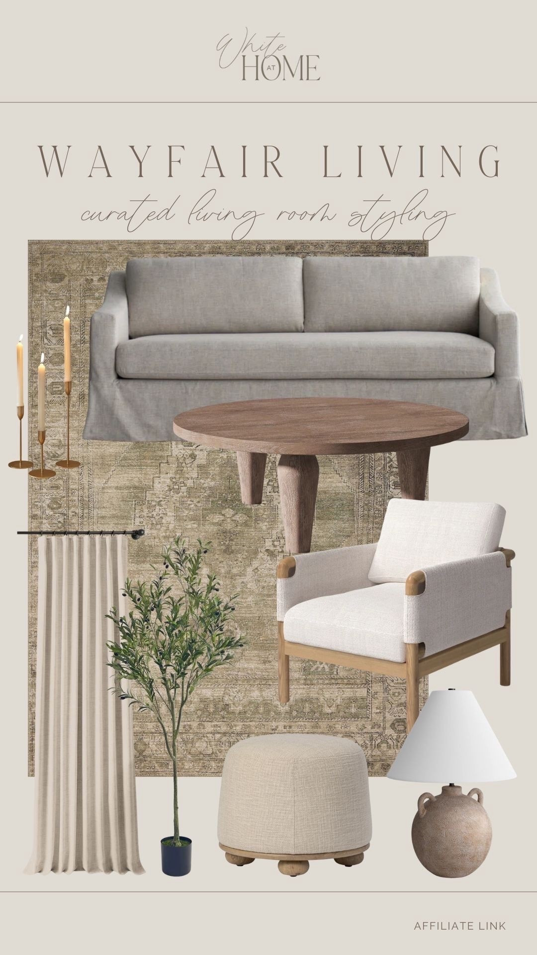 A beautifully curated living room with favorites from Wayfair! This rug is stunning—it’s the new rug I just added to our living room. I love the earthy sand/olive tones. A beautifully neutral and organic space! 

#LTKSaleAlert #LTKHome