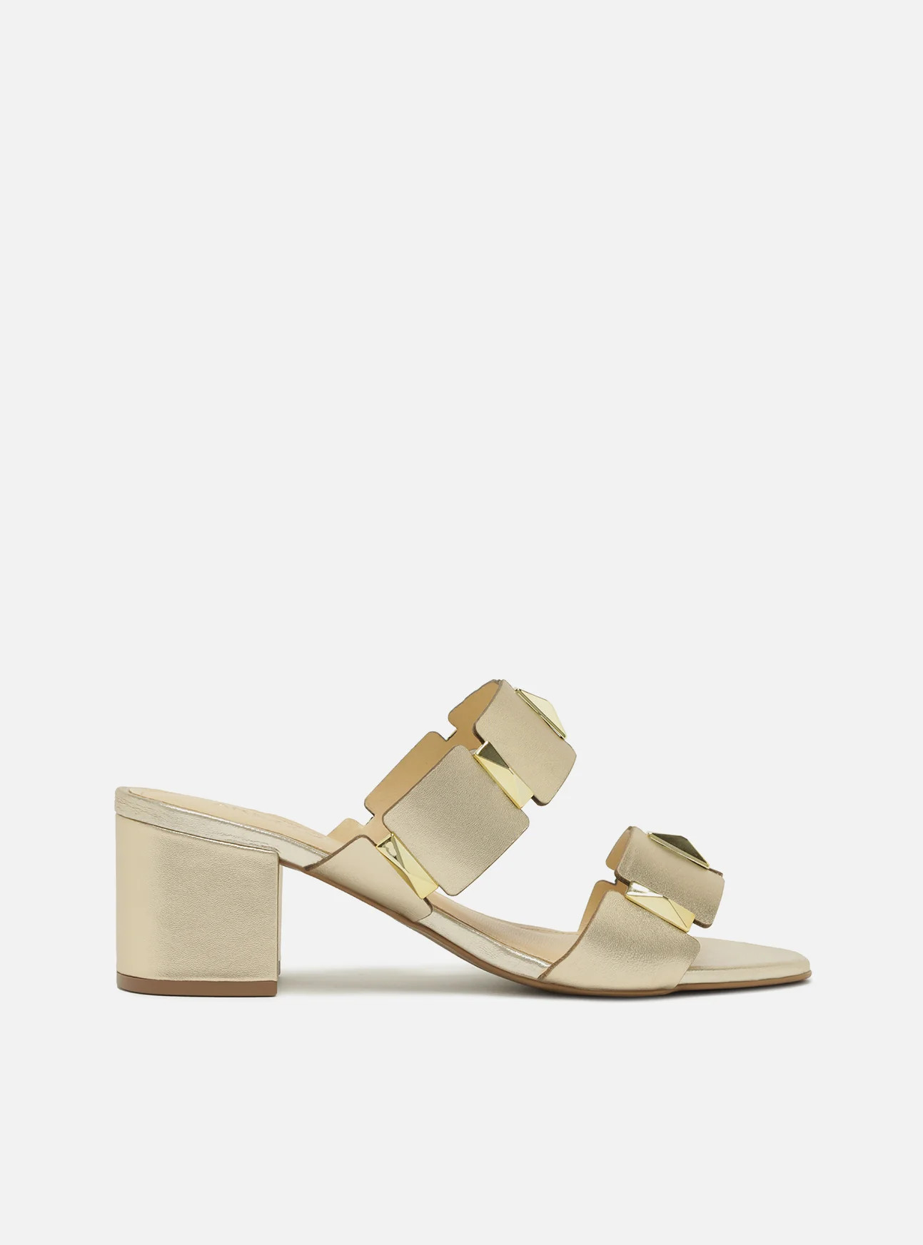 Lyra Platinum Mid Block Leather Sandal | Arezzo | Arezzo US