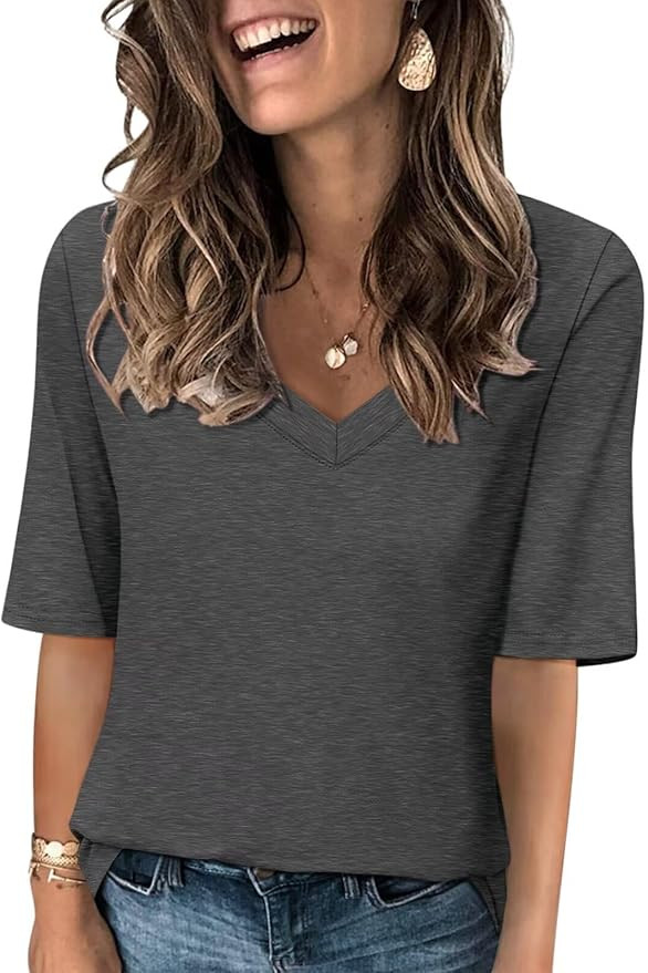 Minetom Women's V Neck T Shirts Casual Half Sleeve Tops Basic Summer Tees | Amazon (US)